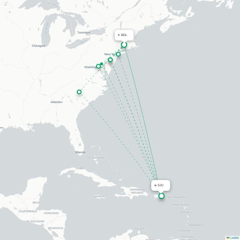 BDL - SJU route map