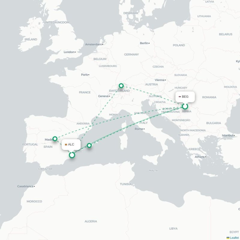 BEG - ALC route map