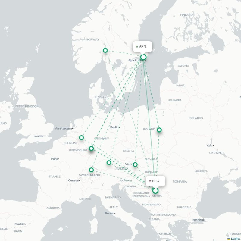 BEG - ARN route map