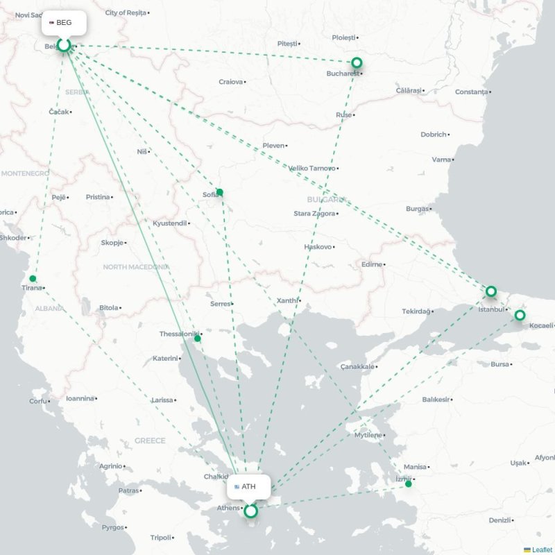BEG - ATH route map