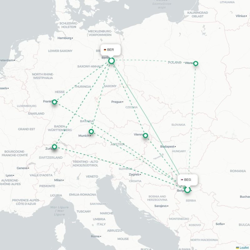 BEG - BER route map