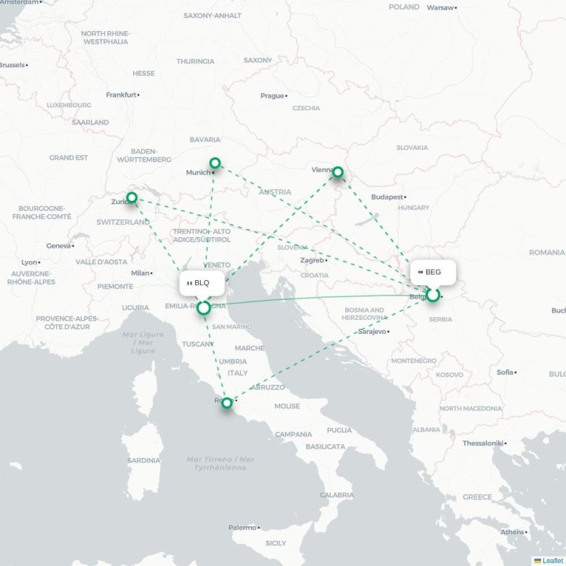 BEG - BLQ route map
