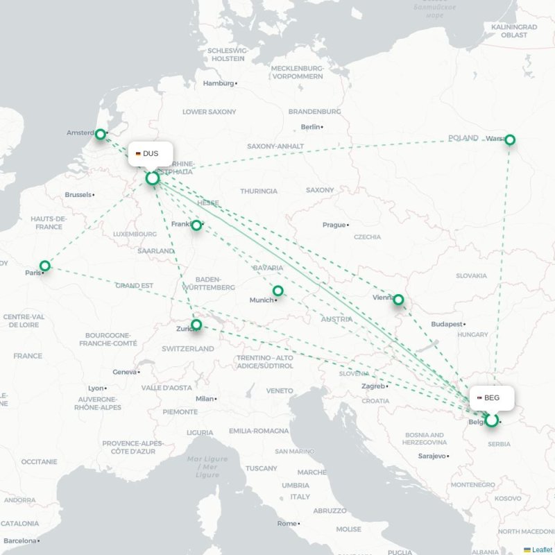 BEG - DUS route map