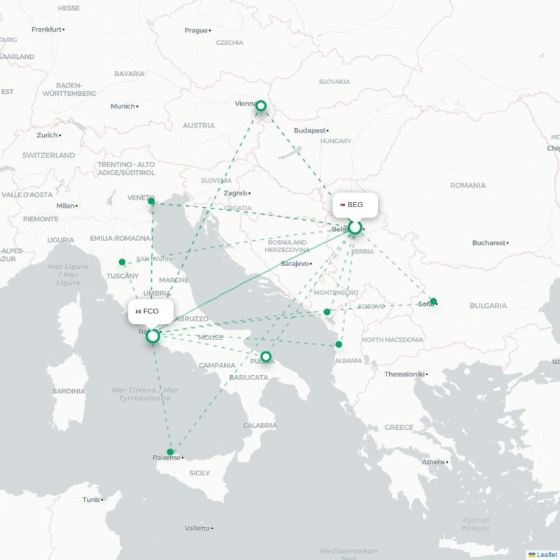 BEG - FCO route map