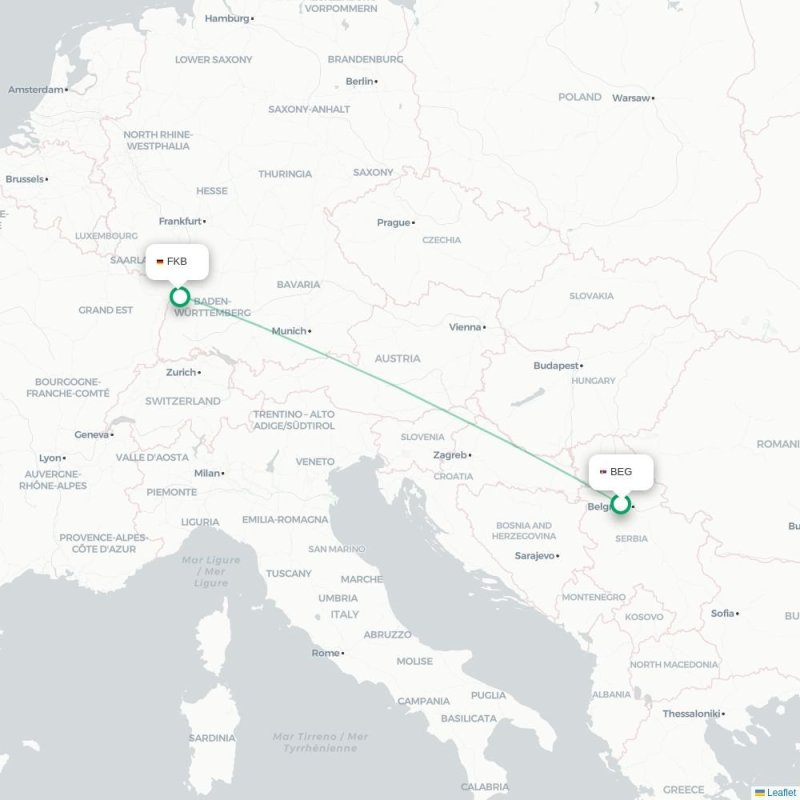 BEG - FKB route map