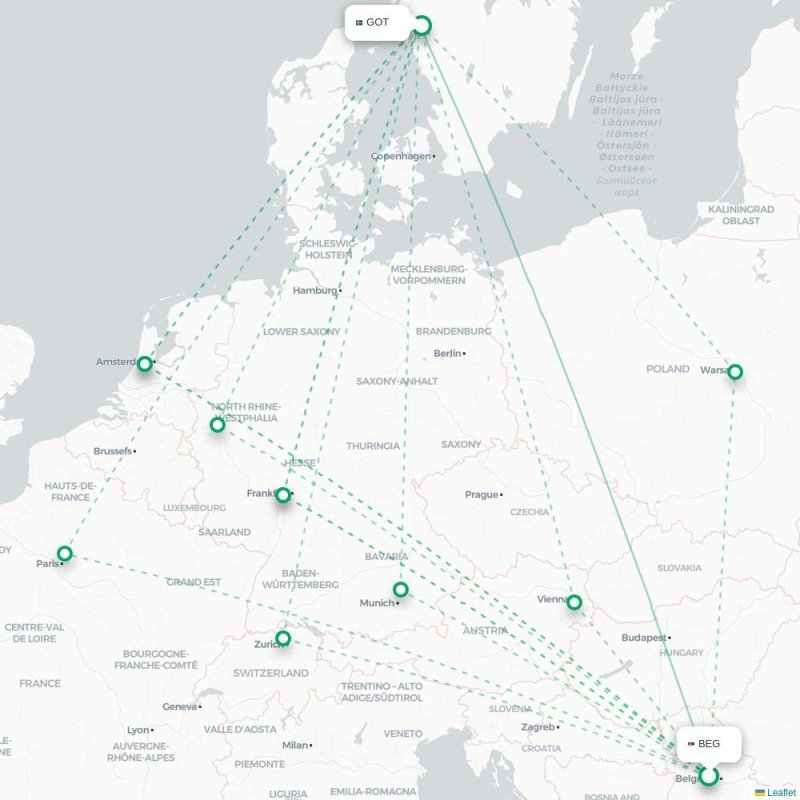 BEG - GOT route map