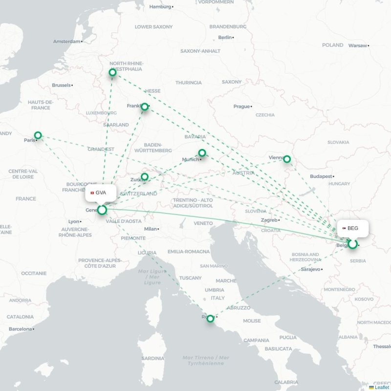 BEG - GVA route map