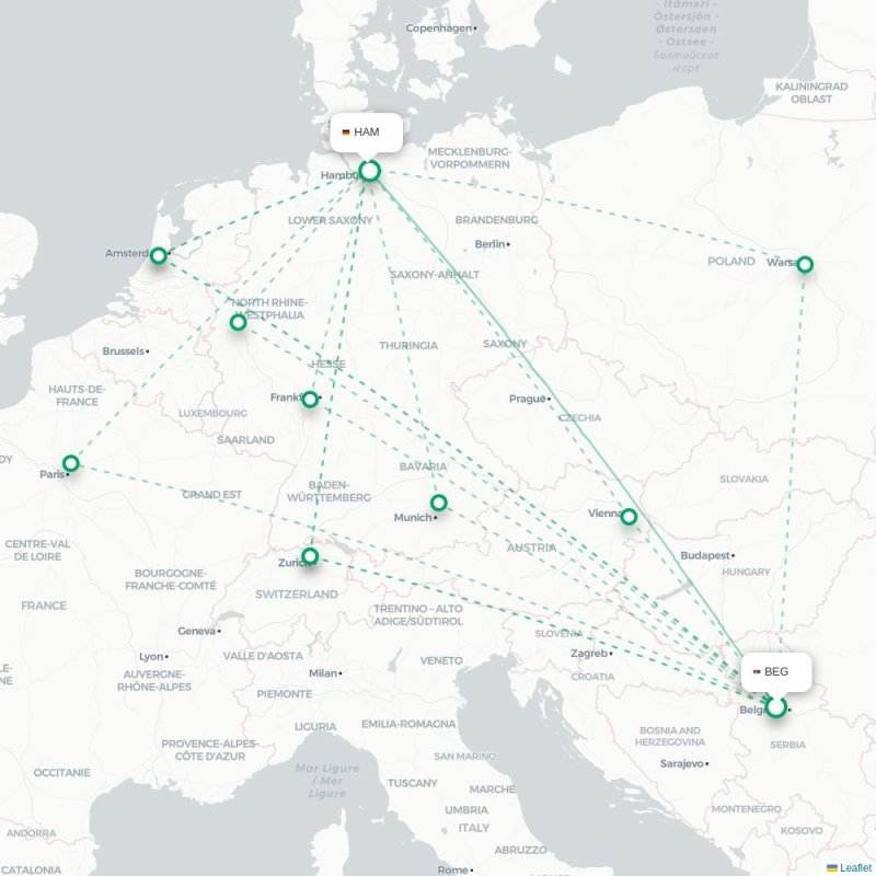 BEG - HAM route map