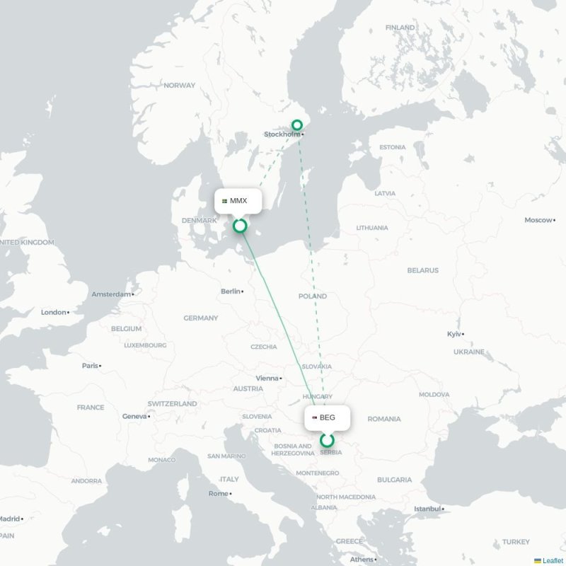 BEG - MMX route map