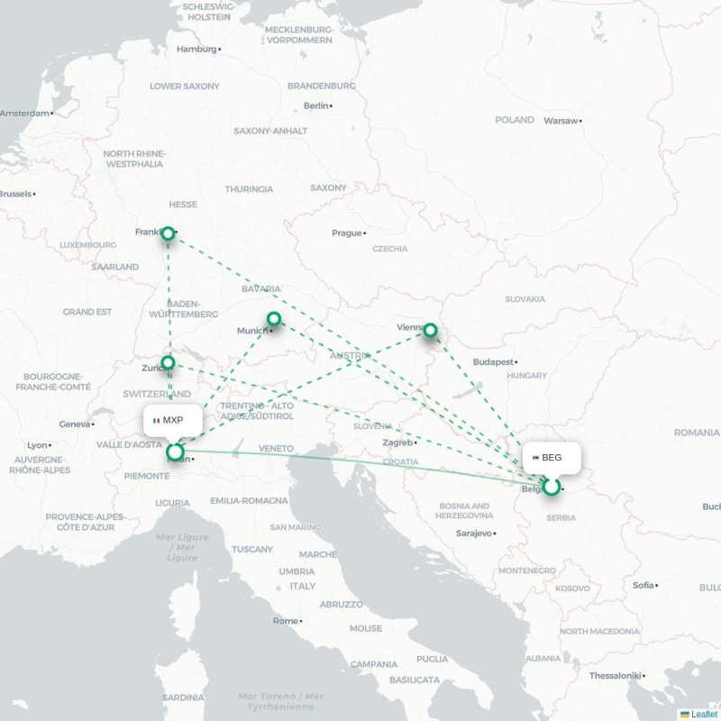 BEG - MXP route map