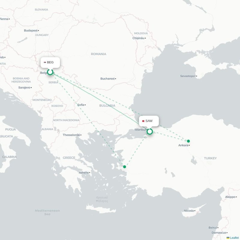 BEG - SAW route map