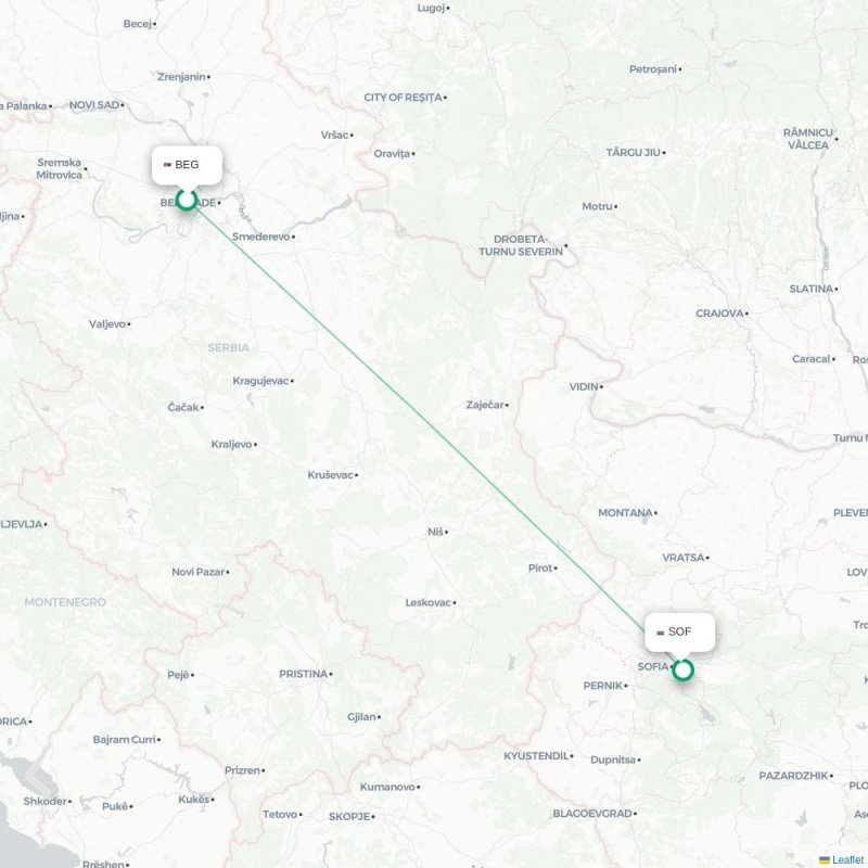 BEG - SOF route map