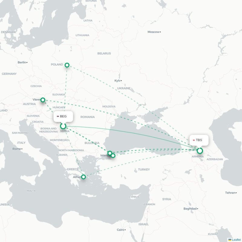 BEG - TBS route map