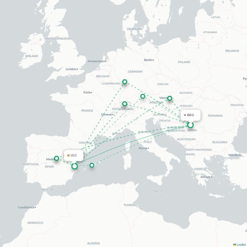 BEG - VLC route map