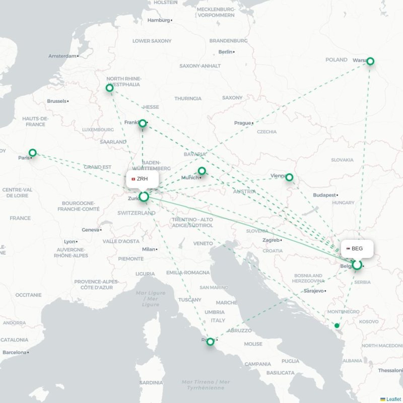 BEG - ZRH route map