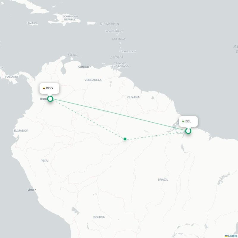 BEL - BOG route map