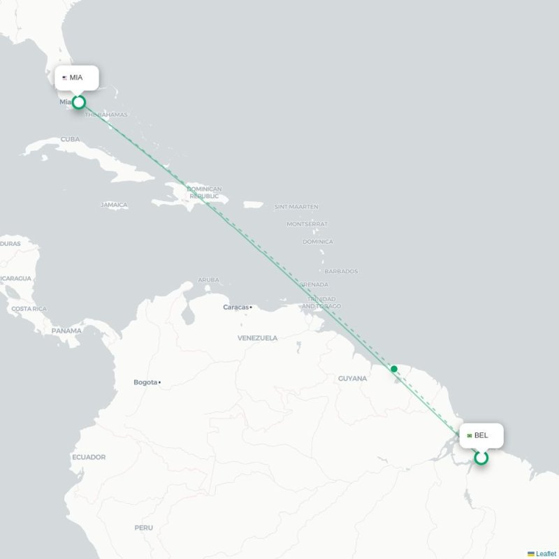 BEL - MIA route map