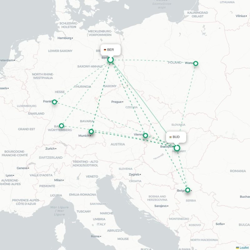 BER - BUD route map