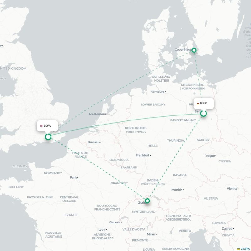BER - LGW route map