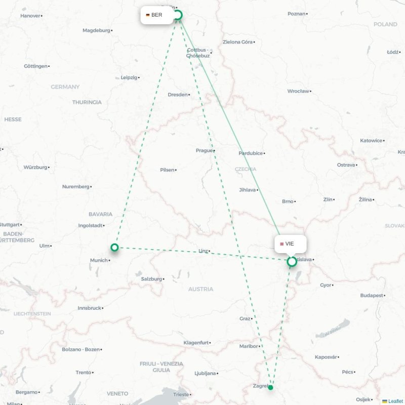 BER - VIE route map