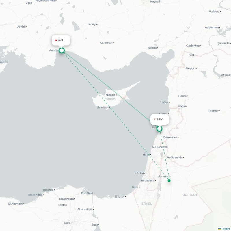 BEY - AYT route map