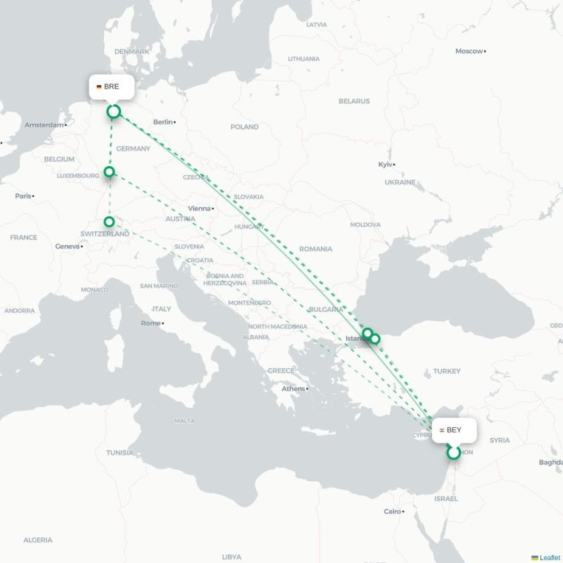 BEY - BRE route map