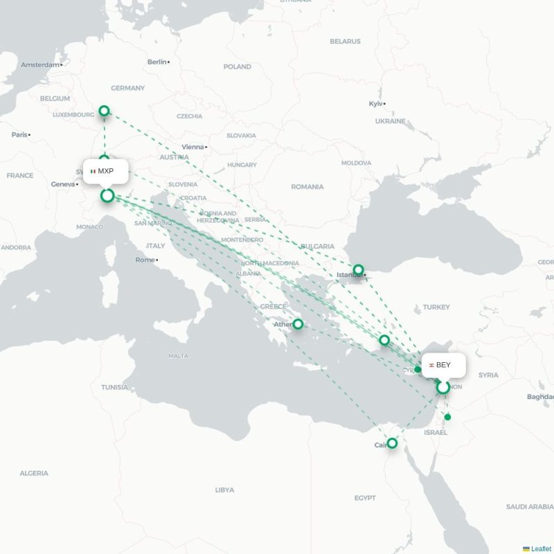 BEY - MXP route map