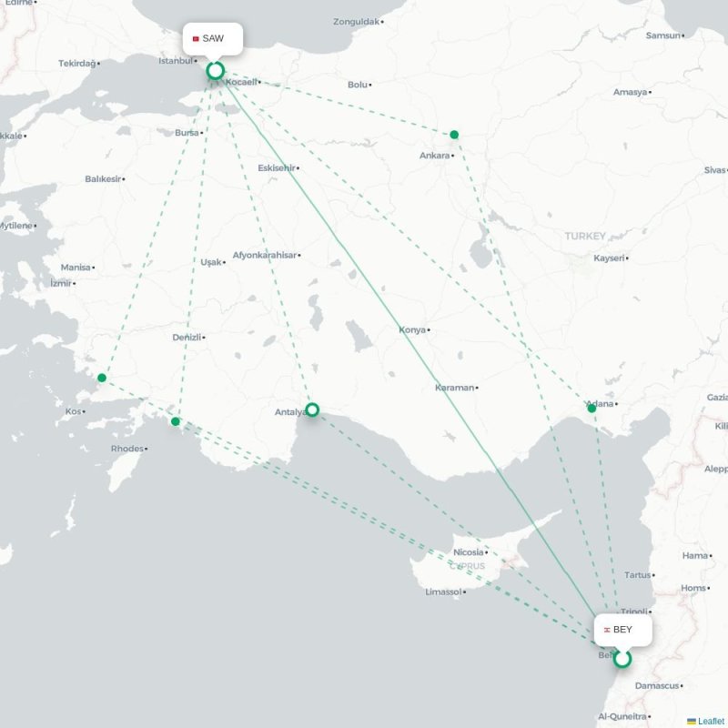 BEY - SAW route map