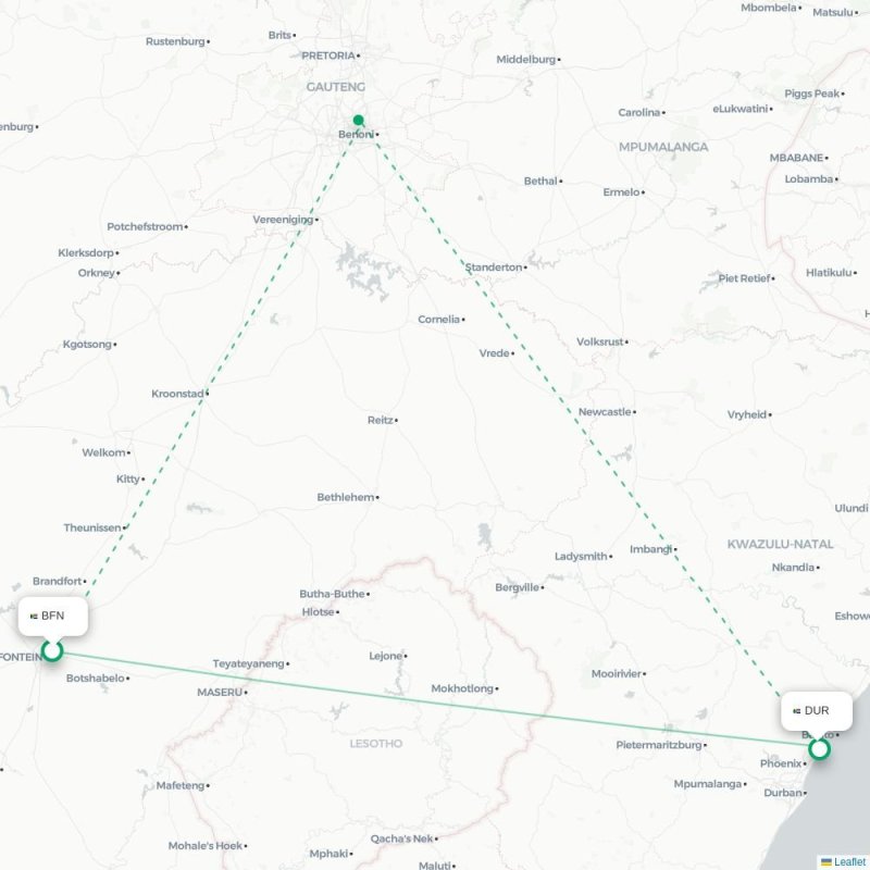 BFN - DUR route map