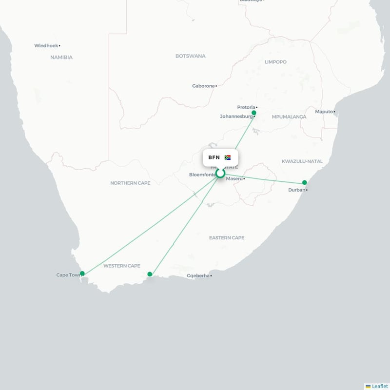 Route map Bloemfontein  BFN 