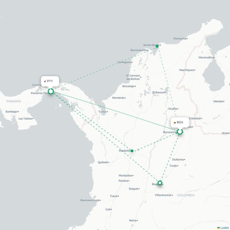 BGA - PTY route map