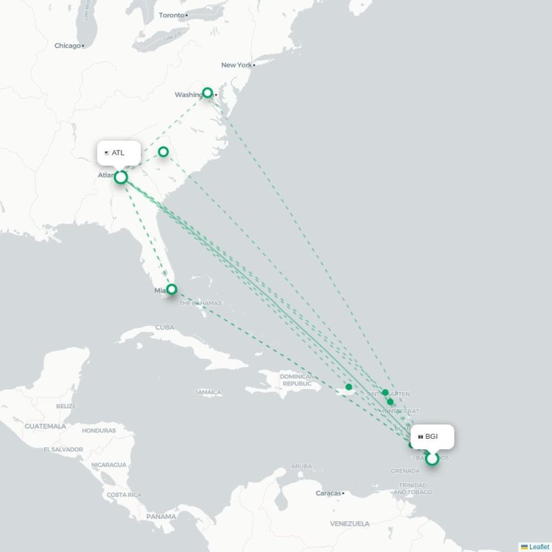 BGI - ATL route map
