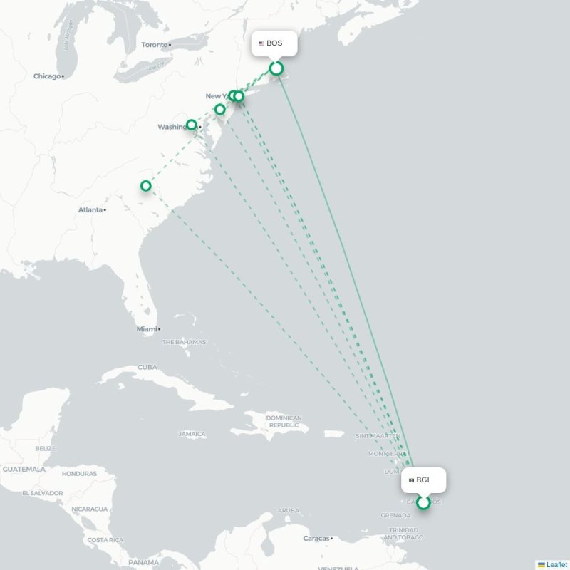 BGI - BOS route map