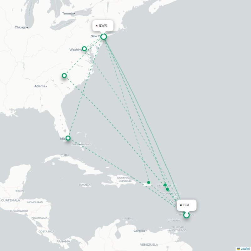 BGI - EWR route map