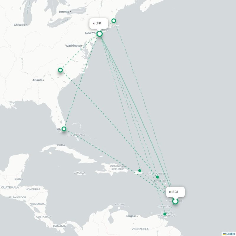 BGI - JFK route map