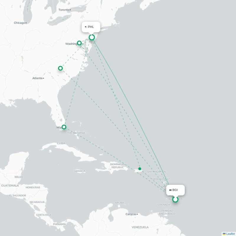 BGI - PHL route map