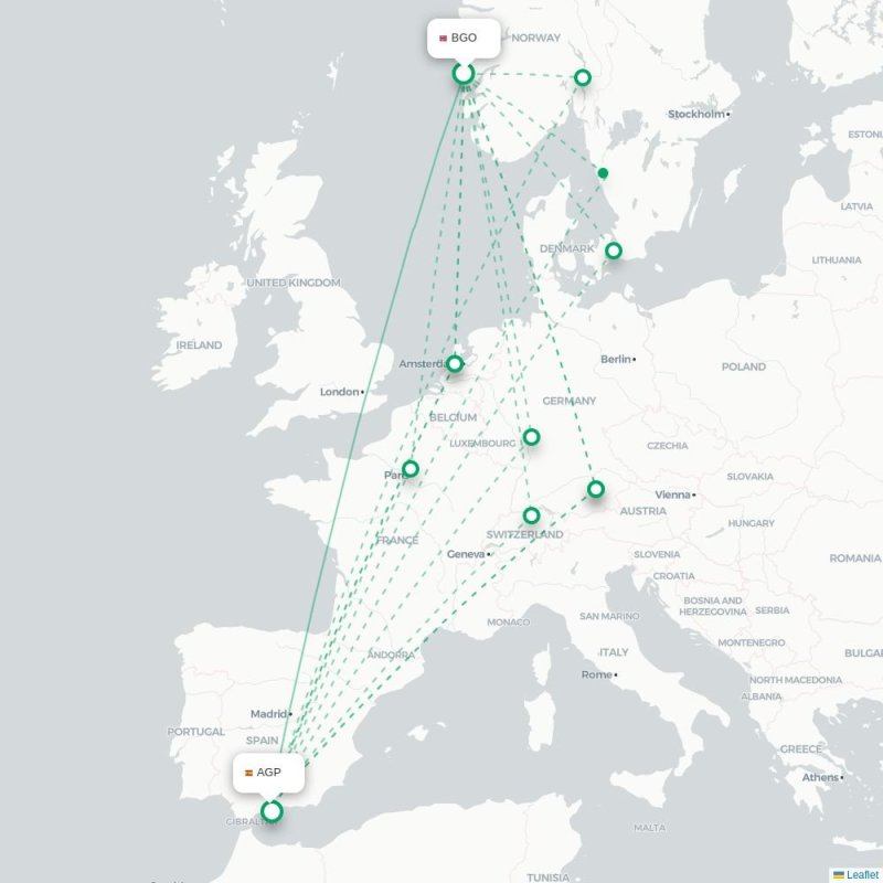 BGO - AGP route map