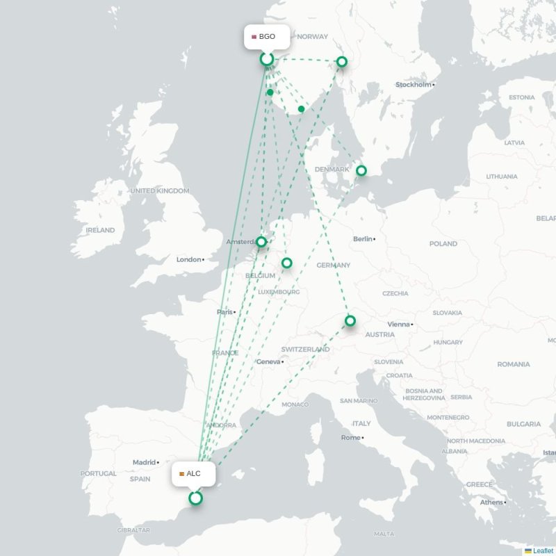 BGO - ALC route map