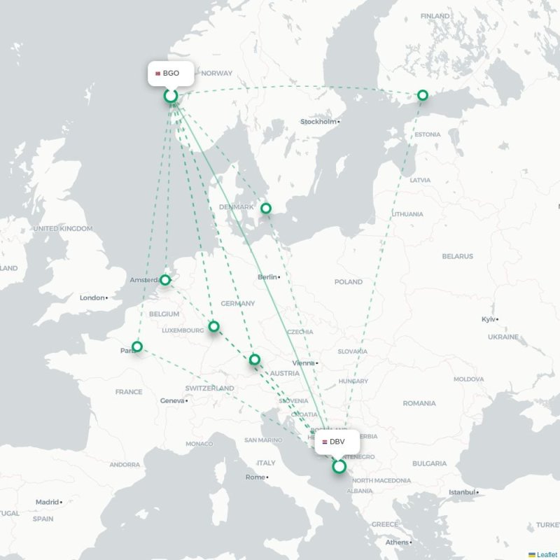 BGO - DBV route map