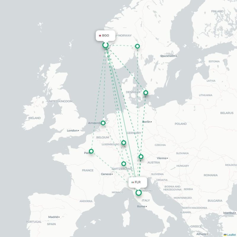 BGO - FLR route map