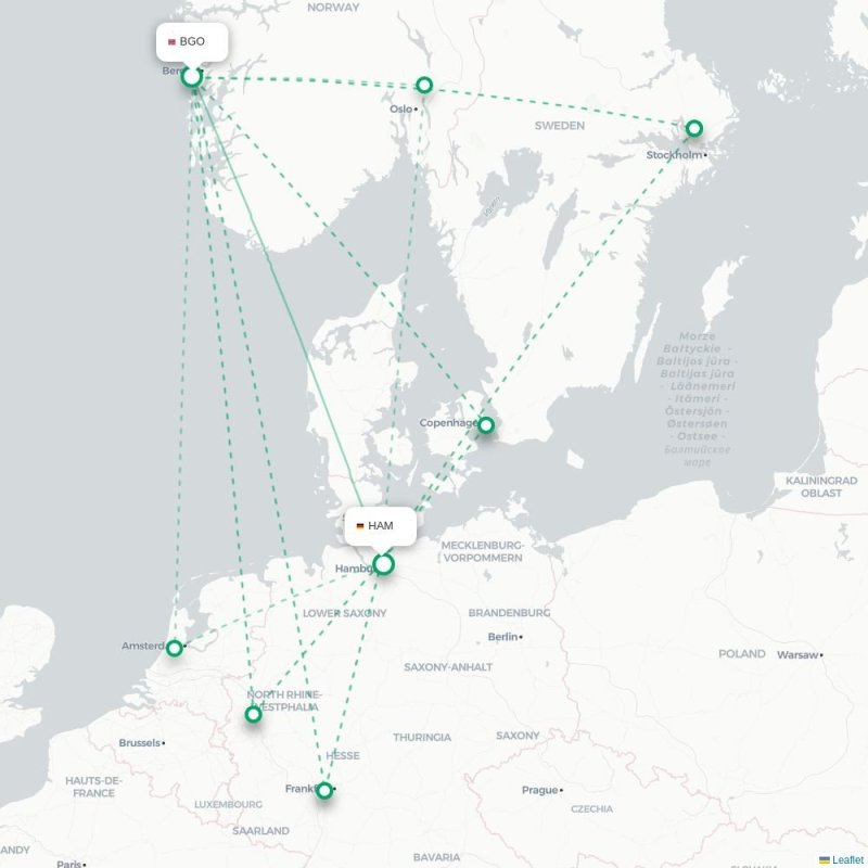 BGO - HAM route map