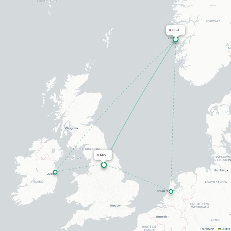 BGO - LBA route map
