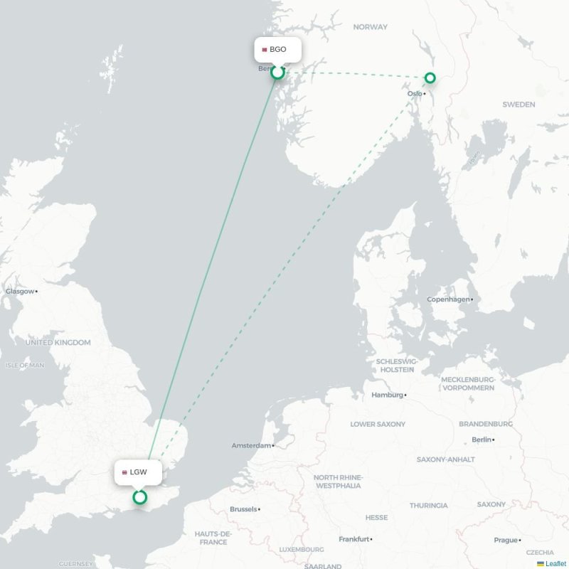 BGO - LGW route map