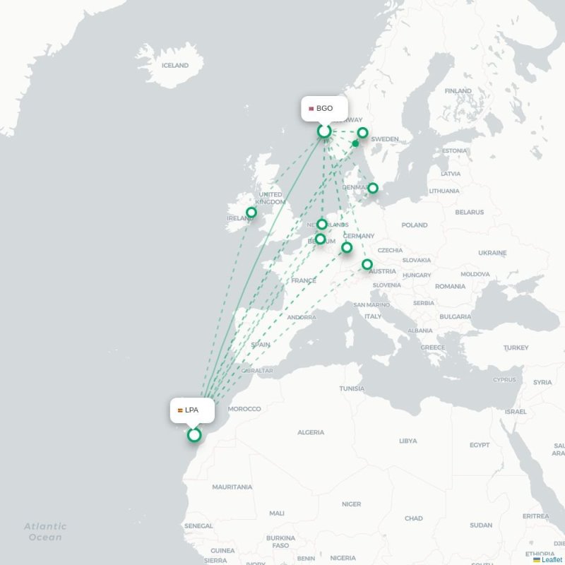 BGO - LPA route map