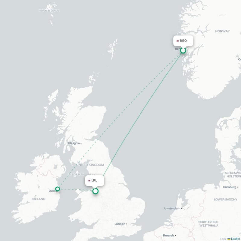 BGO - LPL route map