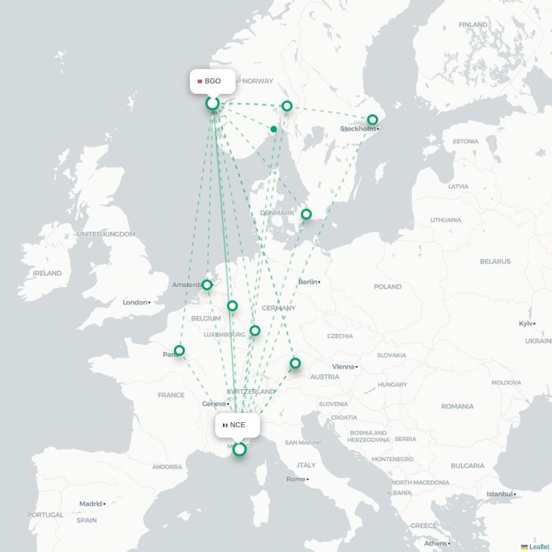 BGO - NCE route map