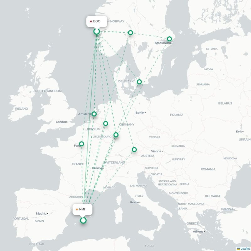 BGO - PMI route map