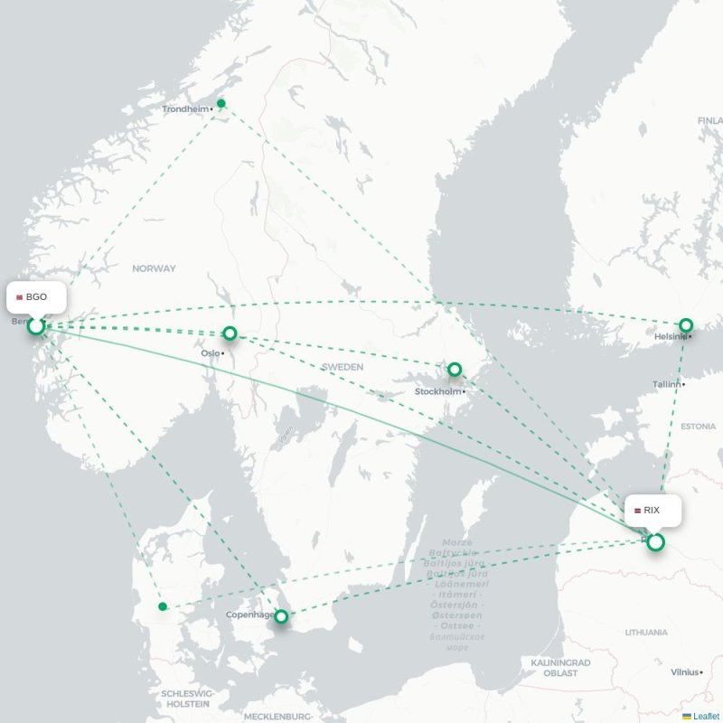 BGO - RIX route map