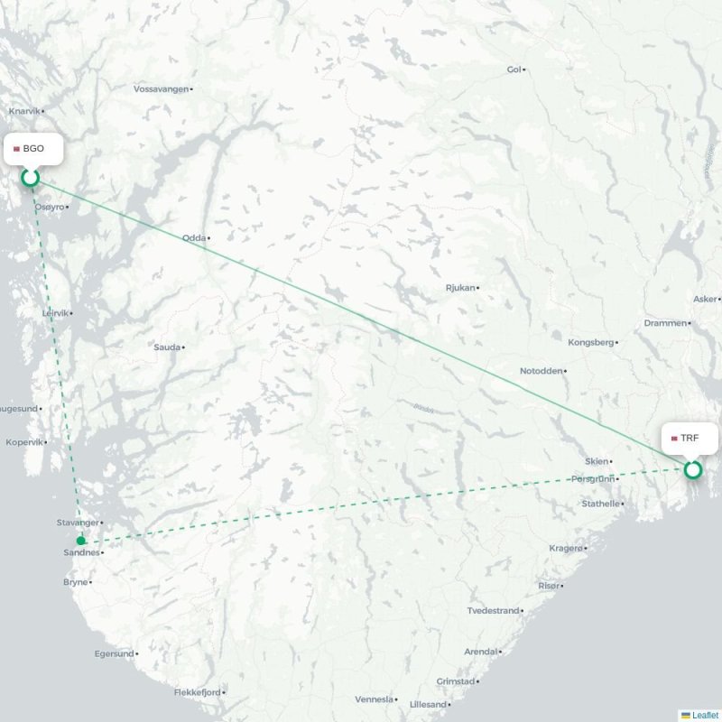 BGO - TRF route map