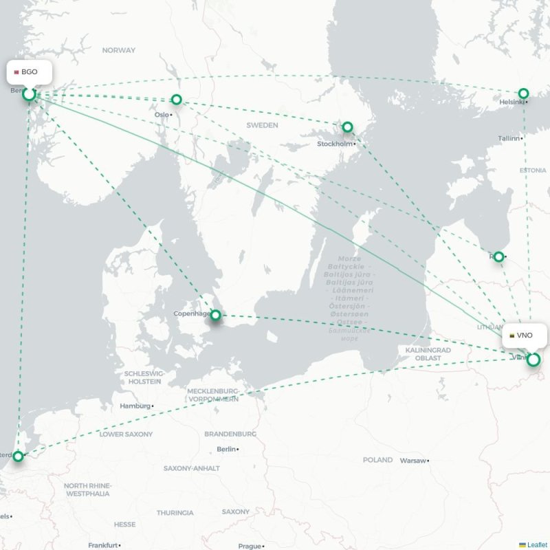 BGO - VNO route map